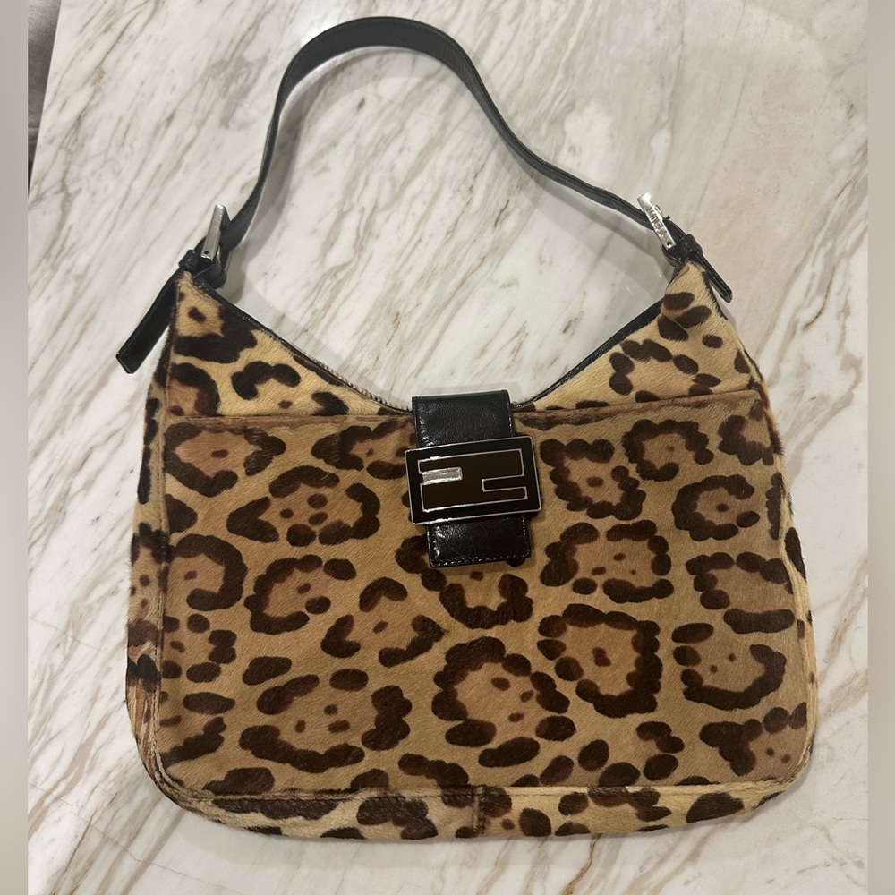 Vintage Fendi Baguette Leopard Print Pony hair Hobo Shoulder Bag - Picture 3 of 14